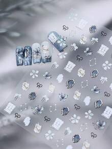 1pc Silver Foil Retro Butterfly Nail Art Stickers, Autumn & Winter Style Nail Art Accessories - Multicolor - View 5