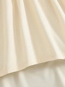 Girls' Elegant Summer Dress, Round Neck Puff Sleeve, 2 In 1 Splicing, Teardrop & Irregular Hem Design, Casual Sweet Fashion Girl Dress, Suitable For Daily, Party, Gathering - Khaki - View 6