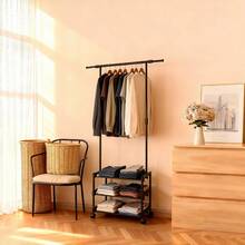 Coat Rack With Storage Shelf, Black Metal Clothes Rack, Freestanding Garment Rack Trolley Rolling Cart On Wheels, For Entryway, Bedroom, Office, Coats, Hats, Jackets, Bags - 黑色 - 查看 2