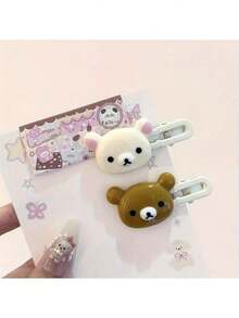 Adorable Cartoon Bear Hair Clips - 4 Duckbill Snap Clips, Transparent Candy Colors| Kawaii Women's Fashion Accessories| Cute Gift Ideas For Her, Friend ( Trending Style!) - 彩色 - 查看 6