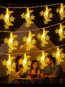 1pc 1.5/3/6m Plastic Ball&Moon Decorative Lights String, Battery-Powered Indoor Decorative LED Star Light String, Room Decoration, Bedroom Wall Decoration Moon String Light, Star And Moon Fairy Light String,Wedding Party Decorative Light String - 黃色 - 查看 9