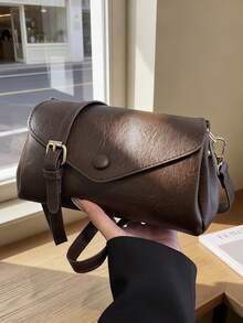 1pc Women's Fashionable Commuter Solid Color Shoulder Bag, Portable Versatile Flap Vintage Crossbody Bag, Suitable For Dates, Shopping, Gifts, Work - Coffee - View 6