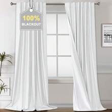 % Blackout Curtains Bedroom 84 Inches Long, Back Tab/Rod Pocket Faux Linen Blackout Curtains 2 Panels Thermal Insulated Curtains & Drapes Living Room, Decor, W52 X L84 - Pure White - 查看 6