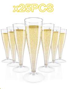 5/10pcs Reusable 4.5oz Clear Plastic Champagne Flutes, Shatterproof Cups Suitable For Parties, Weddings And Large Events, Elegant And Easy To Clean