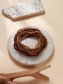 20pcs/Set Girls' Bohemian Style Colorful Glass Beaded Stacking Bracelets - Coffee Brown - View 3