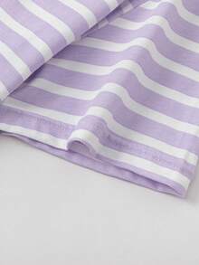 Balabala Unisex Striped Cotton Casual Top, Soft Fabric, Loose Fit, Comfortable T-Shirt - White Purple - View 6