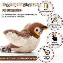 爱猫人士必备！(非飞行型) USB充电式触控拍动喵叫猫玩具：让你的猫咪疯狂！(仅翅膀，非飞行型)