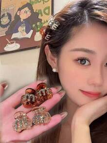 4/6pcs Mini Crystal Embellished Hair Clips, Practical & Stylish, Elegant & Versatile M-Shaped Hair Accessories - Multicolor - View 5