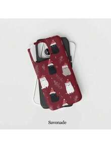 [Shipped from Mexico]Funda de Teléfono de Entrega Local: Funda de Teléfono con Ilustración de Gato Navideño, Adecuada para iPhone 17/16PM/15PM/13/13 Mini/12/11/XS Max/7/SE2, Acabado Brillante - Blanco - Ver 5