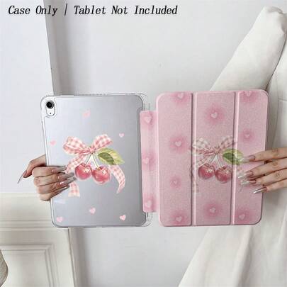 1 chiếc ốp bảo vệ máy tính bảng họa tiết nơ kẻ caro hồng anh đào - Họa tiết dễ thương, chân đế gập, chống sốc, có khe cắm bút và chân đế đa góc - Tương thích với iPad 10.9"/10.2"/ Air thế hệ thứ 5/ Pro 11"/thế hệ thứ 10/9.7"/ Air 2/ (thế hệ thứ 7/8)/ Air 4/5/ Pro 11"/2022 thế hệ thứ 10 10.9" Smart Cover