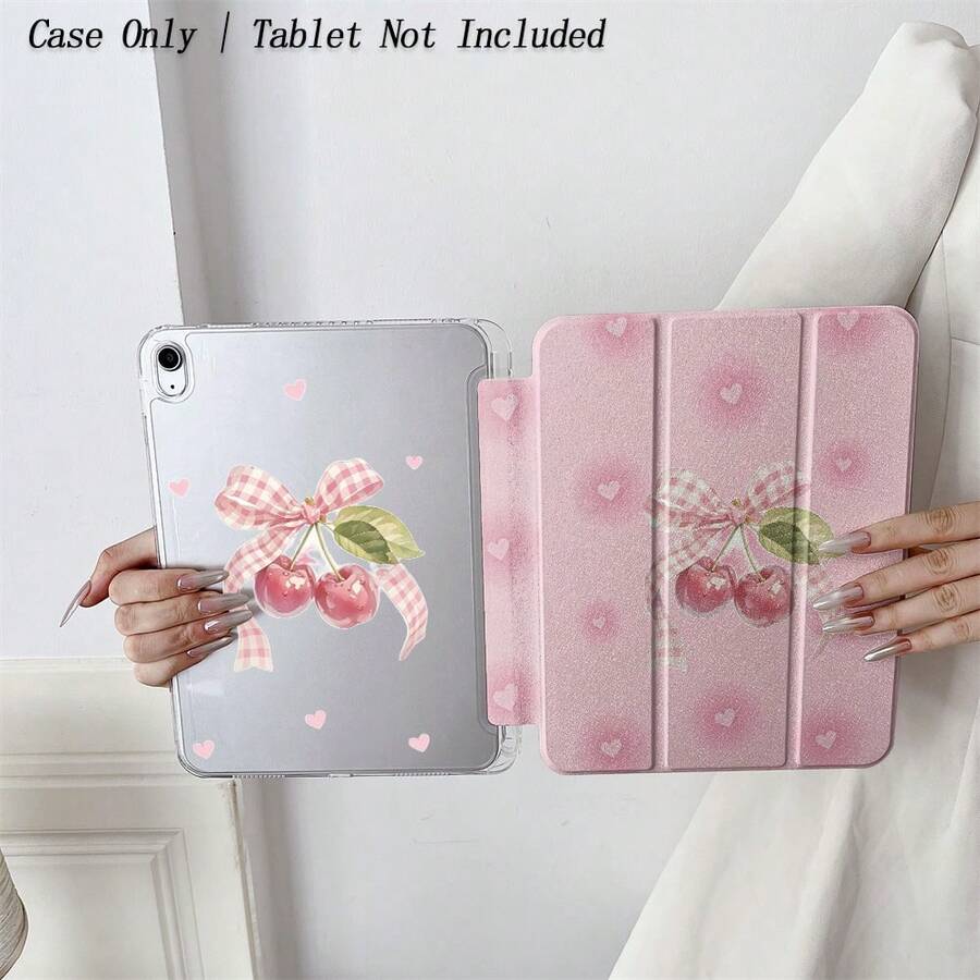 1个粉色樱桃格子蝴蝶结设计平板电脑保护套 - 可爱图案，可折叠支架，防震保护，带笔槽和多角度支架 - 兼容 iPad 10.9 英寸/10.2 英寸/Air 第五代/Pro 11 英寸/第十代/9.7 英寸/Air 2/（第七代/第八代）/Air 4/5/Pro 11 英寸/2022 款第十代 10.9 英寸智能保护套 - 彩色 - 查看 1
