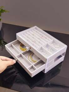 1个高级珠宝收纳盒，防氧化耳环、项链、戒指展示架，带天鹅绒内衬，亚克力材质