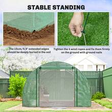 Outsunny 13'x9.8'x6.6' Walk-In Tunnel Greenhouse W/ 2 Support Rods, Roll-Up Mesh Door, Mesh Windows, Plant Hot House With PE Cover, Galvanized Steel Frame, Outdoor Garden, Green - Green - View 8