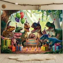 1pc Dinosaur Birthday Party Banner - Vibrant Cotton Fabric Background With Cartoon Dinosaurs, Balloons And Gifts, 75g/㎡, Ideal For Room & Wall Decor, Photo Props And Holiday Celebrations, Party Decorations - Multicolor - View 2