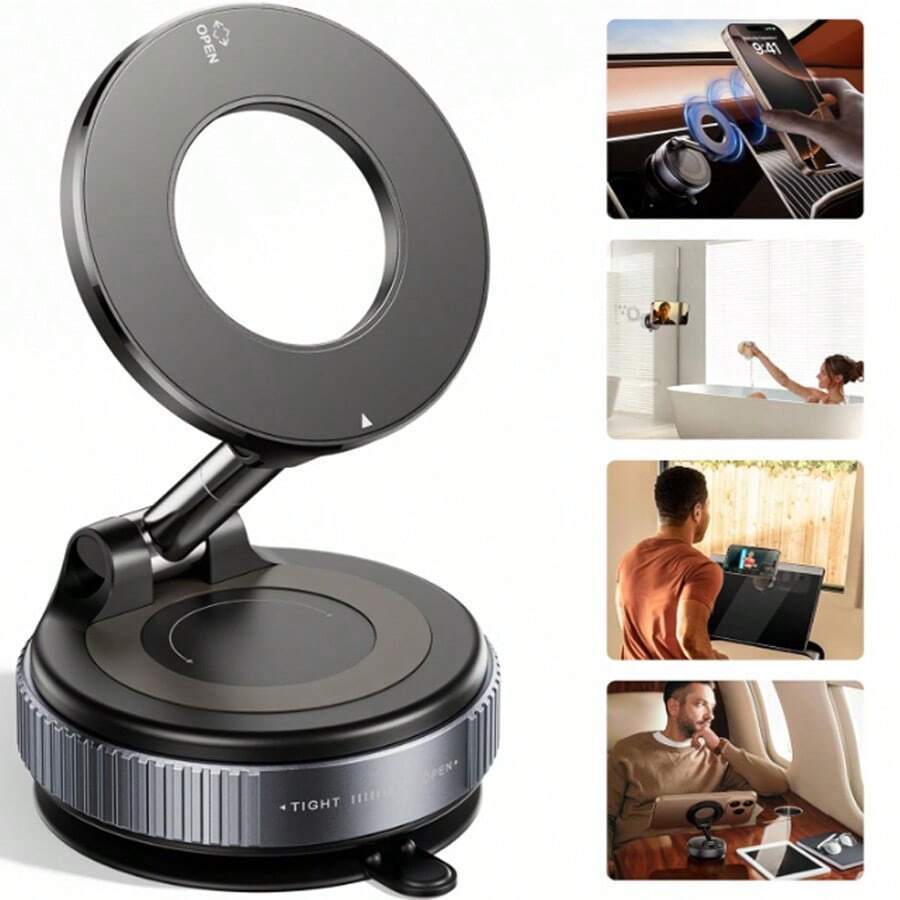 EIGIIS 1pc Rotatable Car Vacuum Suction Cup Phone Holder, Extendable, Foldable, And 360° Rotatable Magnetic Phone Mount - Multicolor - View 1