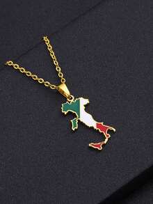 男女通用不锈钢项链，意大利地图旗帜吊坠，百搭锁骨链，生日礼物、节日礼物，送给闺蜜的完美之选，不锈钢饰品，情侣配饰，情人节礼物 - 彩色 - 查看 4