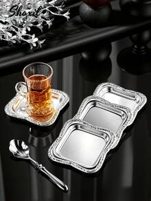 shoxil 1/2/Pcs Frosted Gilt Edged Cake Plate, Seasoning Plate, Butter Plate, Cup Holder, Square Cup Holder, Cup Mat, Dinner Plate, Date Plate, Candy Plate, For Home, Cafe, Ramadan - Tray - View 4