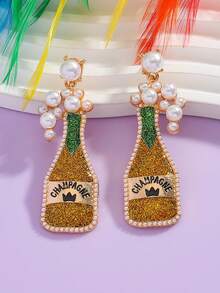 1 paire Boucles d'oreilles carnaval, pompon bouteille de vin, strass tricolores, boucles d'oreilles à la mode, pour fête, festival, boucles d'oreilles légères et luxueuses pour femme - Multicolore - Voir 17