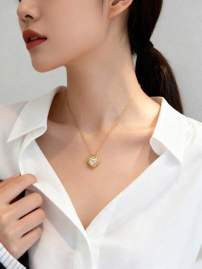 1pc Elegant Vintage Stainless Steel Heart Necklace, Suitable For Daily Wear, Romantic Gift For Girlfriend, Mom, Best Friend On Valentine's Day