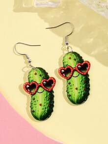 一对独特趣味创意卡通爱心泡菜亚克力吊坠耳环，时尚休闲，节日派对饰品，女士款 - 彩色 - 查看 4