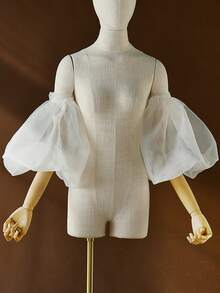 1 Pair Organza Princess Sleeve Cuffs, White Puffy Tulle, Suitable For Bride Wedding, Banquet, Party, Travel Photography Women's Accessories - 白色 - 查看 7