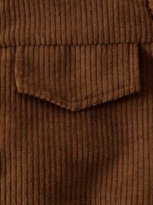 两件套女童休闲纯色柔软舒适灯芯绒长袖外套和裤子套装，适合秋冬季户外穿着 - 咖啡棕 - 查看 5