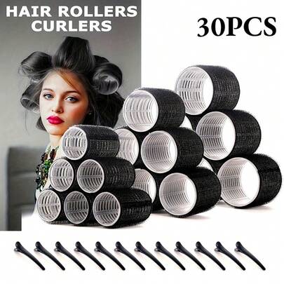 30pcs Heatless Hair Styling Kit With Self-Grip Rollers 18pcs 12pcs Clips DIY Easy To Use Hair Care Beauty Tools For Natural Wave ,Hair Tool