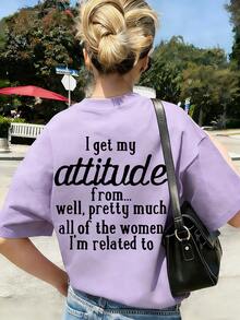 Tween Girl "I Get My Attitude From..." Slogan Print T-Shirt, & Fashionable Girls' Short Sleeve Tee For Daily Wear, School, And Street Style - Mauve Purple - View 3