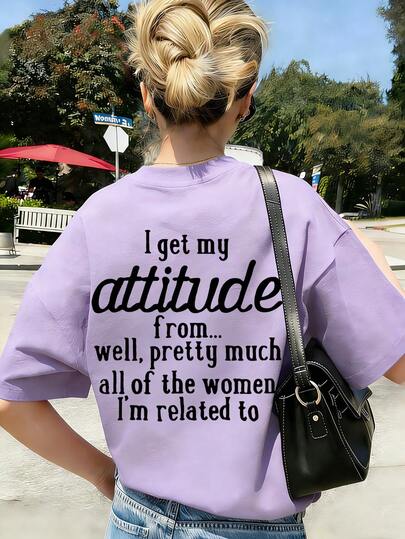 Tween Girl "I Get My Attitude From..." Slogan Print T-Shirt, & Fashionable Girls' Short Sleeve Tee For Daily Wear, School, And Street Style