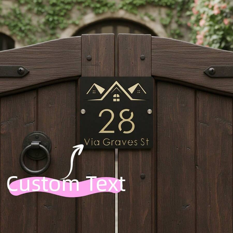 个性化亚克力门牌号牌 - 3D镂空黑金定制地址牌，适用于住宅、公寓、店铺 | 现代字体，防水防紫外线，双面胶，安装简便 | 提升外观，多用途，可重复使用，是送给男士、女士、男友、朋友、茶室、家居、花园、办公室的理想礼物 - 彩色 - 查看 1