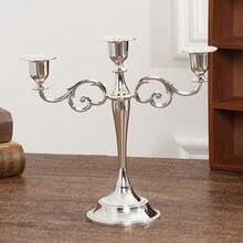 Five-Branched Candlestick, Sturdy Cast Iron Candlestick, Handcrafted Vintage Candlestick, Gothic Candlestick, Column Candlestick For Christmas, Birthday, Wedding And Home Decoration (Silver). - Bạc - Xem 2