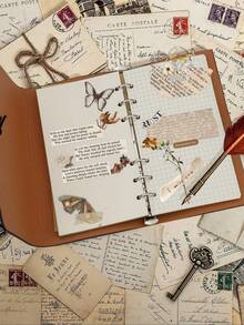 A6 Monthly Planner, Travel Notebook, Loose-Leaf Diary, Replaceable Six-Hole Binder, Replaceable Loose Pages, Reusable PU Leather Cover, PU Leather-Bound Six-Hole Binder Diary, Retro Replaceable-Leaf Travel Notebook (Includes Lined, Blank, Grid, And Kraft Paper), Scrapbook Diary With Pendant (A6, 80 Pages), Reusable Sticker Book/Sticker Collection Album (Will Not Damage Stickers), Ideal Gifts For Friends And Family. - Multicolor - View 4