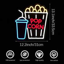 1 Peça Letreiro Neon Multicolorido de Pipoca, Luz Decorativa de Parede com LED Alimentada por USB, Perfeita para Lanchonete, Cinema, Bar, Clube, Cozinha, Quarto, Festa, Presente Ideal para Aniversário e Feriados - luz policromática - Visão 14