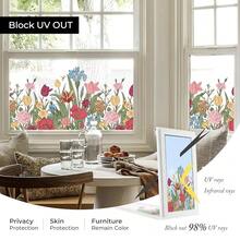 Window Privacy Film,Colorful Floral Window Stickers,Removable DIY Bouquet Static Clings, Decals For Home Schoolsss Office Party Supplies, Rhythm Of Flowers, 17.5inch X 78.7inch - 花之韻 - 查看 6