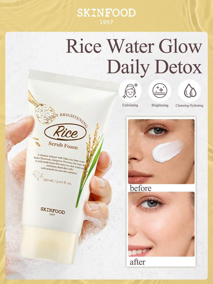 Skinfood Rice Wash Off Peeling Foam - Brightening Facial Cleanser And Exfoliator - Gently Removes Dead Skin And Impurities - Leaves Skin Brighter And Smoother - Rice Daily Brightening Scrub Foam - View 1