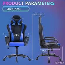 PayLessHere Ergonomic Racing Desk Chair Gaming Chair Computer Chair With Armrests 360° Swivel & Caster Pu Desk Task Chair Executive Headrest Lumbar Support For Back Pain Women Men And Adults, Blue - 藍色 - 查看 4