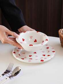 1pc Pink And Red Heart-Shaped Ceramic Dinner Plate Exquisite Heart-Shaped Salad Bowl And Dessert Plate Hand-Painted Dessert Bowl Elegant And Stylish Design Ideal For Valentine's Day Gatherings, Parties, And Tableware Daily Homeware, Gifting, Housewarming Presents Restaurant And Cafe Serving Plates - Multicolor - View 11