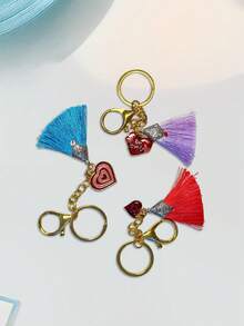 New Creative Heart & Letter Tassel Keychain - A - View 4