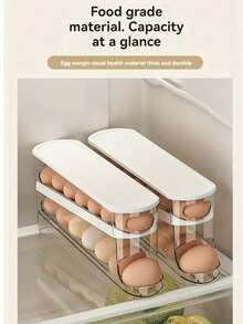 这款透明鸡蛋收纳盒配备智能滚轮架，可自动取出鸡蛋。坚固的盒身有效保护鸡蛋免受损坏和碰撞。其紧凑的设计可完美放置于冰箱门内，节省空间，防止鸡蛋破碎弄脏冰箱。透明盒盖让您清晰地看到剩余鸡蛋的数量。是整洁厨房的必备之选！它还可用于家居装饰、派对收纳、圣诞节收纳和新年收纳。 - 彩色 - 查看 9