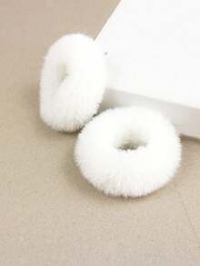 2个蓬松甜甜圈发髻圈发饰可爱发圈发绳，休闲马尾辫 - 白色 - 查看 4