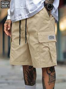 Plus Size Men's Sports Shorts, Summer Casual Jumpsuit Pants, Jogging Pants, Lightweight Durable 5-Inch Inseam Beach Shorts, Suitable For Running, Outdoor Travel, Beach, Shopping, Dating, Daily Wear, Father's Day Gift - Khaki - View 3