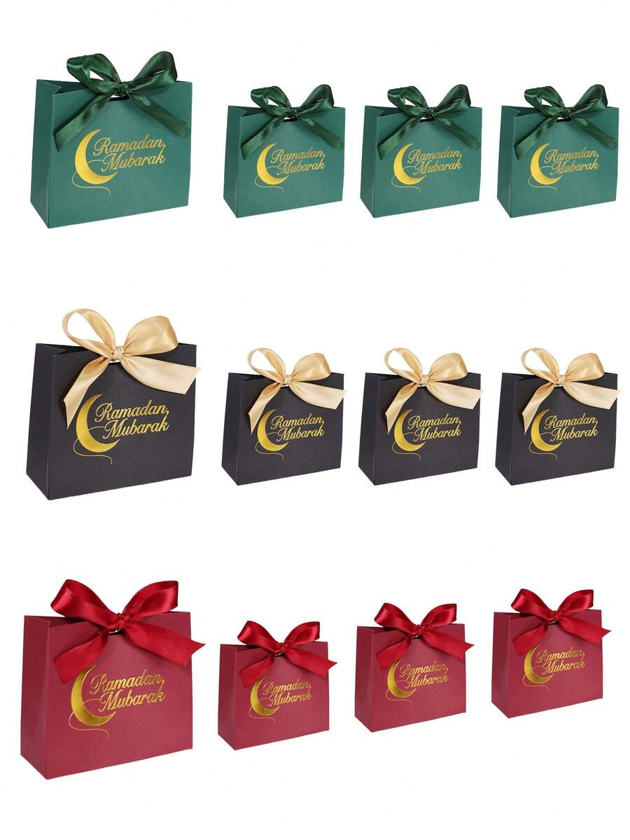10PCS/1PC/Ramadan Gift Box, Ramadan Ribbon Gift Box Packaging, Can Hold Various Small Items, Eid Al-Adha Packaging Bag, Small Gift Box, Suitable For Festivals, Eid Al-Adha, A Top Choice For Gifting To Friends - Black With Gold Ribbon [Moon Design] - View 1