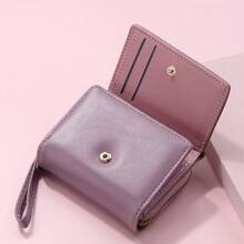 New Women's Short Wallet With Multiple Card Slots, Fashionable Mini Zipper Coin Purse, Cartoon Three-Fold Snap Card Holder - Mauve Purple - View 5