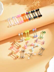 316医用钢钛合金低过敏性舌钉饰品，闪亮水钻舌环/乳环，适合日常佩戴和节日装扮，可作为礼物送给朋友 - 彩色 - 查看 1