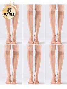 3/6/10 Pairs Women Apricot & Black 15D Knee High Stockings, Anti-Snag, Core-Spun, Sexy, Ultra-Thin, Ultra-Sheer, Versatile Thigh High Socks, Suitable For Work, Party, Gift, Fall, Cozy