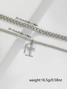 Tkool 2pcs/Set Women Anklet Set, Boho Summer Beach Vacation Layered Style, Copper Inlaid Cubic Zirconia Cross Pendant Curb Chain Double Layer Anklet Bracelet Accessory Gift - Silver - View 6