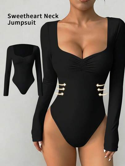 imisic This Women's Sexy V-Neck Jumpsuit Features A Deep V-Neck Design, Making It An Essential Shaping Basic Piece Suitable For Outdoor Wear. This Form-Fitting Jumpsuit Can Be Paired With A Tight-Fitting V-Neck Top, Suitable For Sports, Home, And Daily Activities. It Can Also Be Worn To Christmas And Valentine's Day Parties.