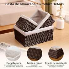 Canastas Organizadoras,3 Piezas Juego de cestas organizadoras,Cestas tejidas a mano para almacenamiento y bao,para el hogar, el dormitorio y el Bao,Diseo Decorativo para Hogar (Caf B) - café b - Ver 5