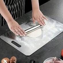 Stainless Steel Cutting Board, Silver Color Kitchen Chopping Board, Double-Sided, Suitable For Raw Meat, Poultry, Fish, Odor-Proof, Stain-Resistant, Rust-Proof, Minimalist Design To Replace Traditional Meat Cutting Board, Applicable For Meat, Vegetables, Fruits, Essential For Modern Kitchen, Easy To Clean With Water.The Kitchen Cutting Tool Set Can Also Be Used As A Pizza Tray, Cheese Board, Serving Platter, Bread & Cookie Board. - Multicolor - View 7