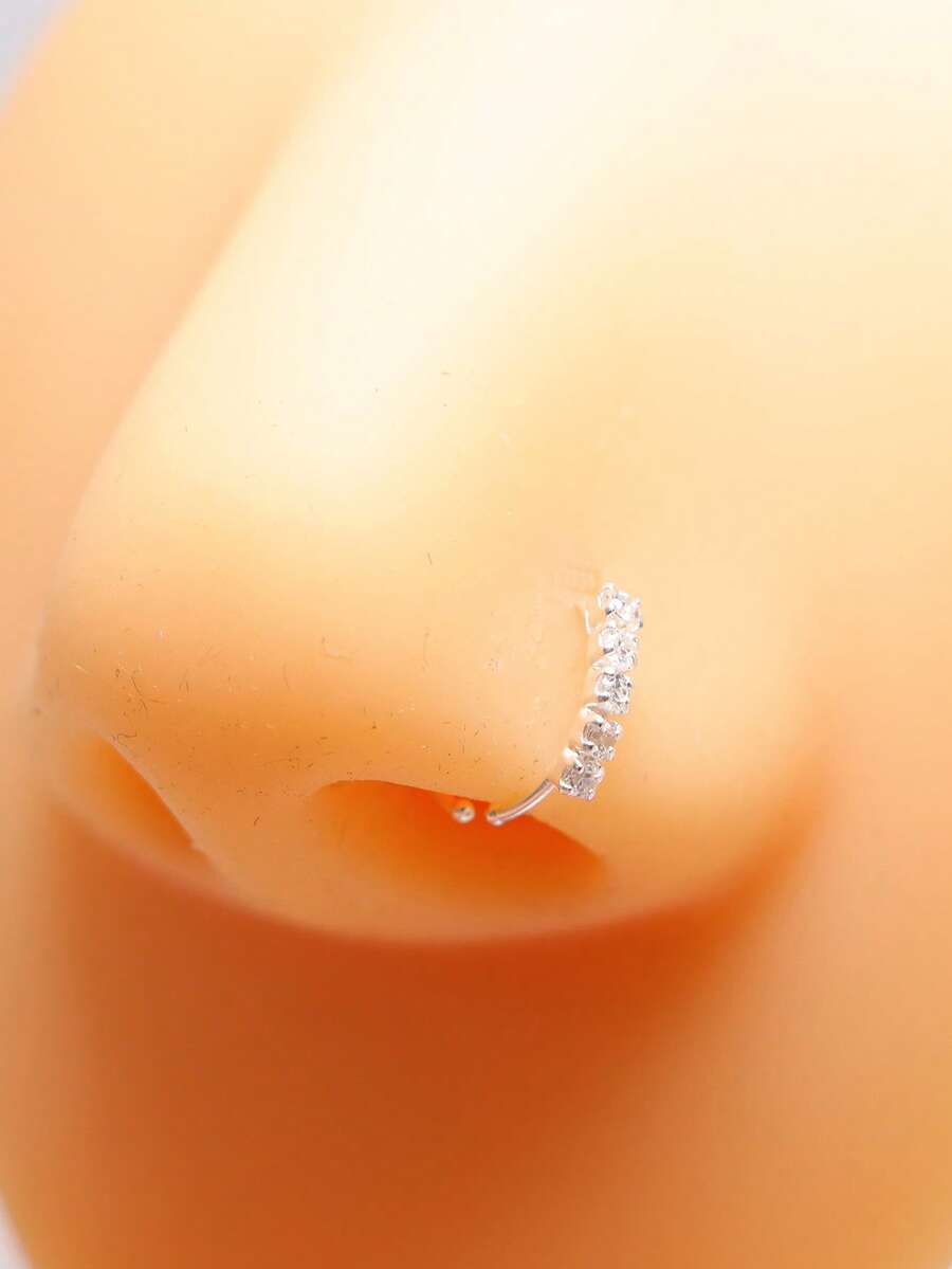 1PC Clear 5CZ Nose Rings Hoop 925 Sterling Silver Cartilage Earrings Daith Helix Rook Tragus Piercing NEZ Jewelry - White - View 1